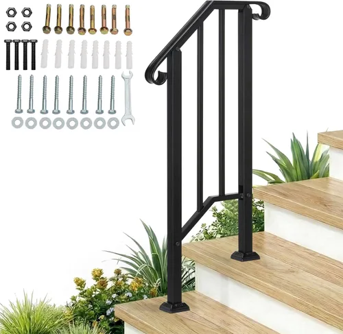 Miniatura 16 de Outvita Pasamanos para escalones al aire libre, pasamanos de hierro forjado para 2 o 3 escalones, pasamanos de transición con kit de instalación