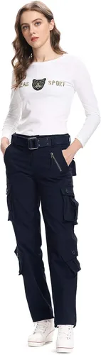 Miniatura 4 de Mesinsefra Pantalones cargo de algodón para mujer, estilo militar, tácticos, de combate, con 8 bolsillos