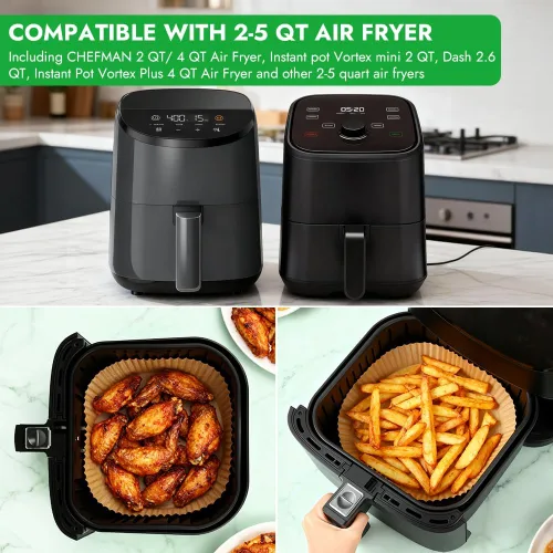 Miniatura 3 de BYKITCHEN 300 PCS forros desechables pequeños para freidora de aire de 2 a 5 QT, forros redondos de papel pergamino para freidora de aire