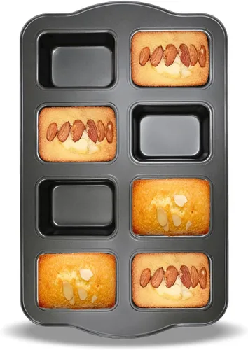 Mini molde para pan de 8 cavidades, antiadherente de acero al carbono, bandeja para hornear mini pan de plátano, brownies y pastel de carne, apto