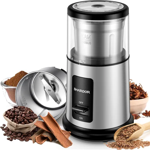Shardor Molinillo eléctrico de un toque para café, especias, hierbas, para granos de café, especias y semillas con 1 tazón extraíble de acero