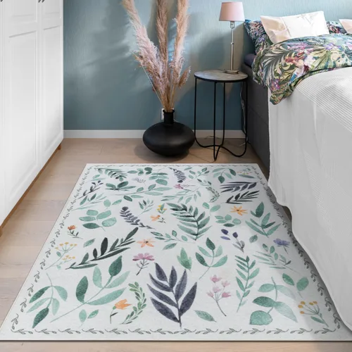 Miniatura 3 de Alfombras de 6 x 9, alfombras grandes lavables con flores estilo boho, alfombra de pelo bajo antideslizante y ultradelgada, alfombra para puerta