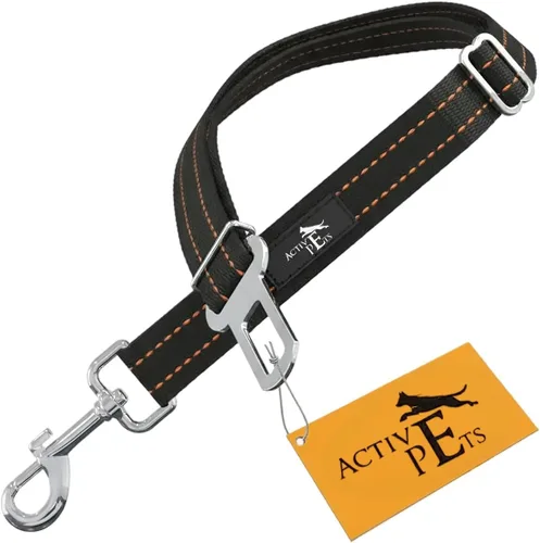 Miniatura 7 de Active Pets Cinturón de seguridad de coche negro para perros, se fija al arnés y al collar, sistema de retención de viaje ajustable de 18 a 24