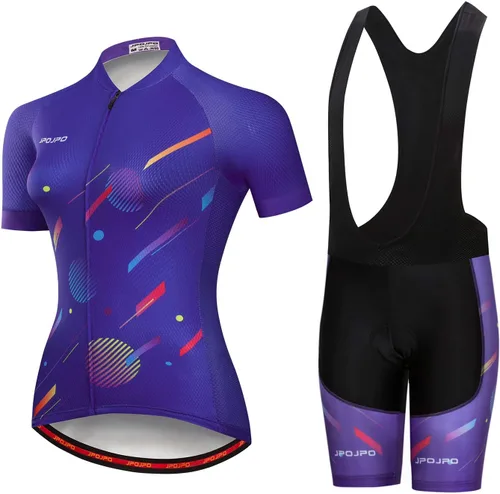 Miniatura 127 de Camiseta de ciclismo para mujer, manga corta y pantalones cortos de ciclismo acolchados para verano