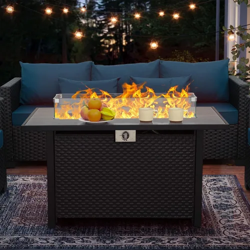 Miniatura 9 de Rattaner Mesa de Fuego de 45 Pulgadas para Exterior 60000 BTU Hoguera de Gas de Acero al Aire Libre con Superficie de Mesa de Mármol Veteado