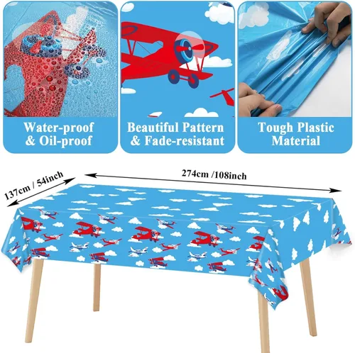 Miniatura 4 de Suministros para fiesta de cumpleaños de avión, sirve 24 platos de papel para fiesta de avión, juego de servilletas de mantel de avión, kit