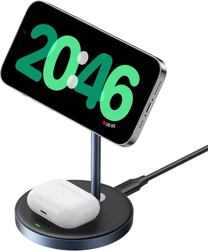 UGREEN MagFlow - Soporte de carga inalámbrico magnético 2 en 1, cargador inalámbrico rápido para iPhone 17, 16, 15, 14, 13, 12 Series y AirPods,