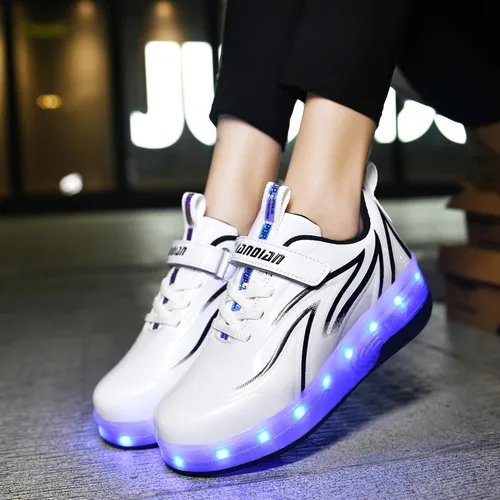 Miniatura 5 de HHSTS Zapatos para niños con ruedas, zapatos de color de luz LED, patines brillantes, zapatos de patinaje, regalos simples para niños y niñas