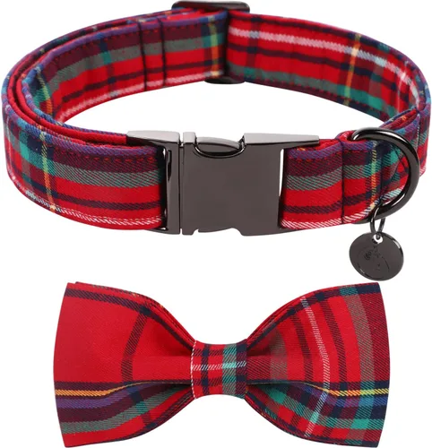 Miniatura 10 de DOGWONG Collar de Navidad para perro con corbatín, collar de perro de Papá Noel rojo, suave, duradero, ajustable, de algodón, para perros pequeños