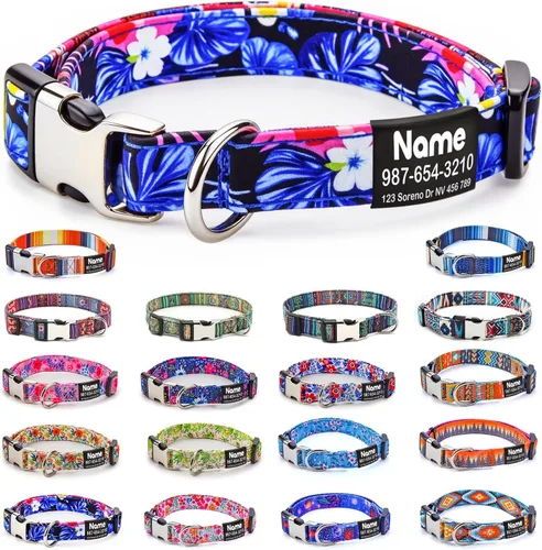 Collar de perro personalizado grabado con placa de nombre, personalizado con etiqueta de identificación y número de teléfono, 6 estilos para niños,