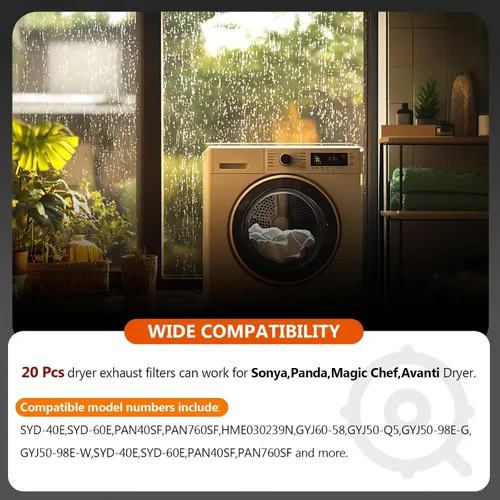 Miniatura 7 de 【Actualización de poliéster】20 filtros de escape para secadora Panda de Beaquicy – Filtro de pelusa para secadores Panda Sonya Magic Chef Avanti