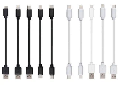 Paquete de 10 cables USB cortos múltiples y cables tipo C para estaciones de carga compatibles con iPhone 17, 16, 15, iPhone14-5/iPads/iPad Negro