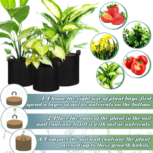 Miniatura 4 de Hoolerry Paquete de 7 bolsas de cultivo de plantas negras de varios tamaños, bolsas de cultivo no tejidas gruesas en 4 tamaños, 10, 7, 5 y 3