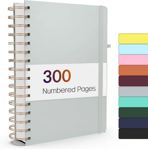 Forvencer - Cuaderno espiral rayado con 300 páginas numeradas, cuadernos gruesos A5 para escribir con papel de 100 g/m², cuadernos de tapa dura con