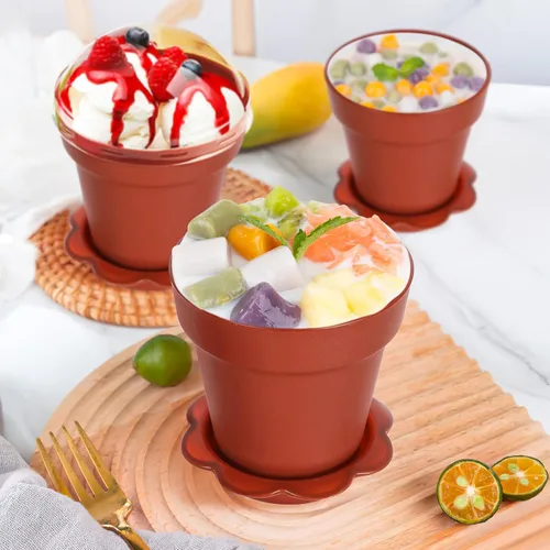 Miniatura 2 de Kichvoe Tazas de pastel con tapa, pala y bandeja, 20 piezas de mini cuencos de postre para yogur, helado, pudín y jardín, fiesta temática de catering