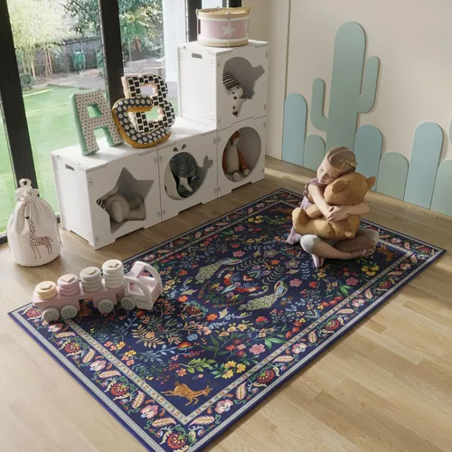 Miniatura 35 de Rugcomf Alfombra de pasillo lavable para cocina 2'6''x8' Alfombra de pasillo para entrada interior floral antideslizante alfombra suave para Azul