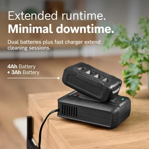 Miniatura 9 de Bosch Unlimited 10 - Aspiradora inalámbrica con 2 baterías incluidas, hasta 140 minutos en total, tubo flexible, cargador rápido, pelo de mascotas