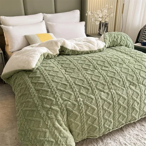 Miniatura 14 de Edredón de felpa de cordero grueso de doble capa, edredón cálido para invierno, edredón jacquard a cuadros de hibisco, manta de cama gruesa