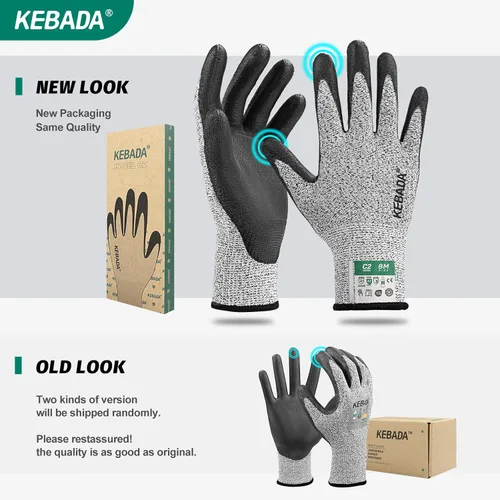 Miniatura 6 de Kebada Guantes resistentes a cortes, guantes de corte ANSI A2, revestimiento de poliuretano, pantalla táctil, modelo multiusos C2, 1 par, grande Gris