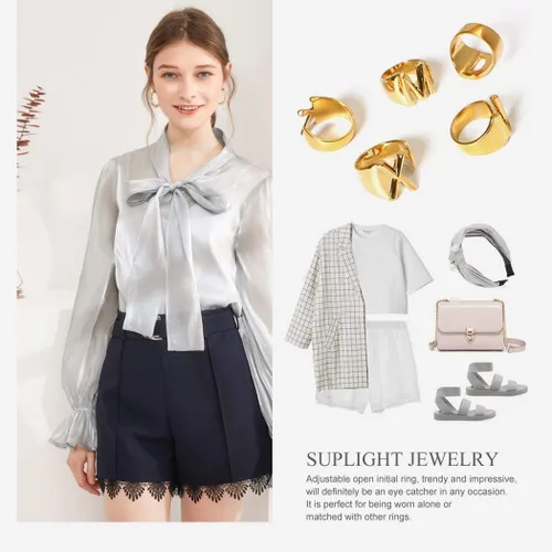 Miniatura 3 de Suplight - Anillo abierto ajustable con diseño de letra del alfabeto A-Z, chapado en oro de 18 quilates, libre de níquel, monograma de moda, inicial