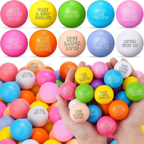 Libima 50 bolas motivacionales para el estrés a granel de 1.57 pulgadas de espuma pequeña colorida con citas inspiradoras para aliviar el estrés,