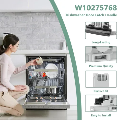 Miniatura 4 de Reemplazo negro de la manija del pestillo de la puerta del lavavajillas Whirlpool Maytag W10130695 Quiet Series 300 Manija WPW10275768 WPW10130695
