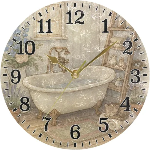 Miniatura 51 de JUNZAN Reloj de bañera con vino romántico espumoso y velas, reloj de pared silencioso de 10 pulgadas, pequeño reloj redondo, decoración de cocina