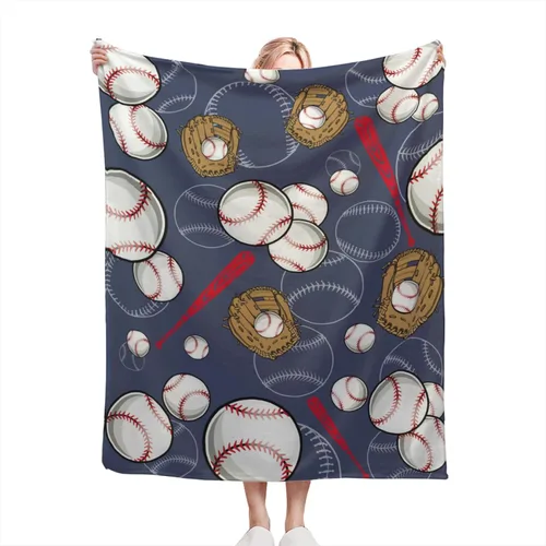 Manta de béisbol suave y cálida para niños y adultos, manta de franela de lujo ligera y acogedora para sofá, cama, sofá, 50 x 40 pulgadas