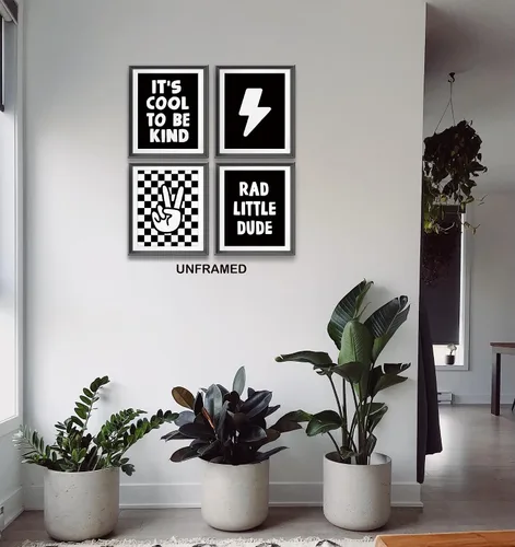 Miniatura 3 de Cartel de mano retro a cuadros negros y blancos preppy relámpago de la paz para decoración de habitación de niños, decoración divertida de Rad