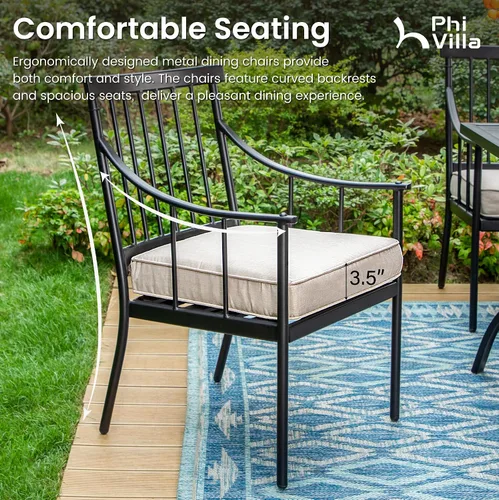 Miniatura 3 de PHI VILLA Juego de comedor al aire libre de 7 piezas con cojín, mesa de comedor rectangular de metal de 60 pulgadas con agujero para sombrilla y 6