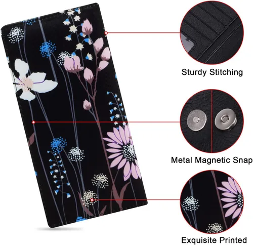 Miniatura 22 de HUA ANGEL Billetera para mujer, ultra delgada y delgada, con bloqueo RFID, tarjetero de crédito, doble embrague, carteras largas, regalo para A-ámbar