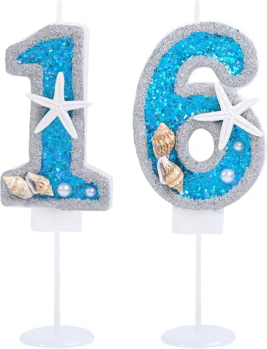 Miniatura 17 de Vela de cumpleaños número 0 3D número 0 para decoración de pastel para niños y niñas, niños pequeños bajo el océano, tema azul mar, fiesta