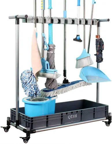 Miniatura 10 de Soporte para escoba y trapeador, para poner trapeadores mojados, soporte portátil para trapeador, para jardín, garaje, escuelas, hospitales