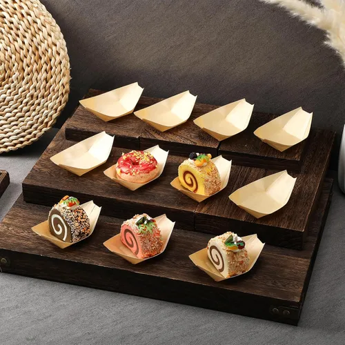 Miniatura 3 de Newtay 500 platos de bambú para aperitivo de 5.5 pulgadas, desechables, de madera, charcutería, hoja de barco, bandeja pequeña para servir sushi