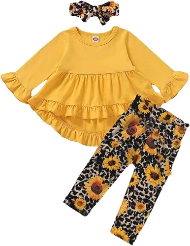 Miniatura 66 de Kucnuzki Conjunto de ropa para bebé niña pequeña, camisa de manga con volantes, pantalón floral, ropa de otoño e invierno para niña