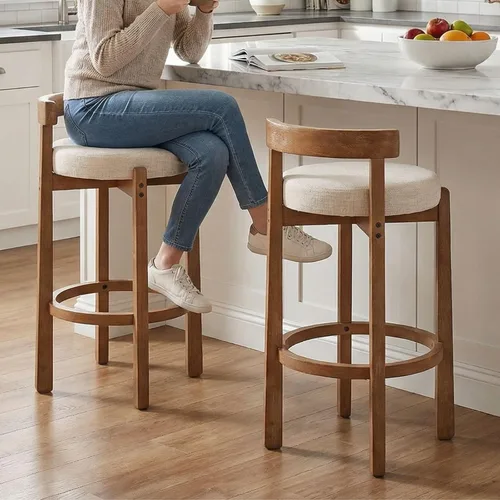 Miniatura 17 de LukeAlon Mid Century Linen Taburete Individual de Mostrador, Tapizado de 26.5" de Altura de Asiento, Taburetes Bajos con Patas de Madera Natural