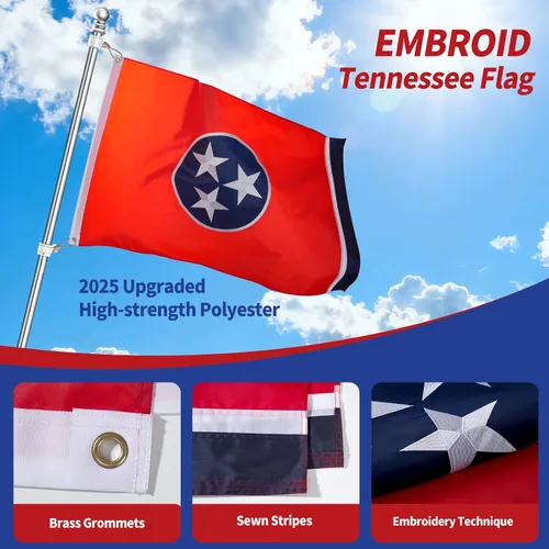 Miniatura 2 de Bandera de Tennessee de 3 x 5, bandera del estado de Tennessee para exteriores, técnica de bordado, resistente al desgarro, rayas cosidas y ojales