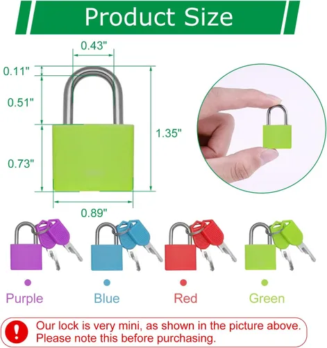 Miniatura 3 de Mini candado ABS con llave para equipaje, candado de maleta impermeable con llaves, candado azul de 0.89 pulgadas de ancho anti óxido