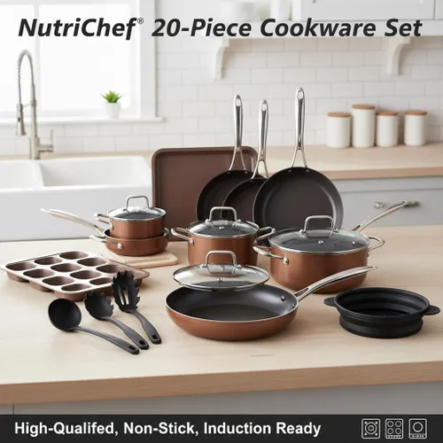 Miniatura 5 de NutriChef Juego de ollas y sartenes de cocina, juego de utensilios de cocina básicos de alta calidad, antiadherentes (juego de 20 piezas)