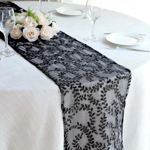 Miniatura 21 de Efavormart - Superposición de mesa de tul bordado de hojas de lentejuelas plateadas de 72 x 72 pulgadas, mantel cuadrado transparente Plateado