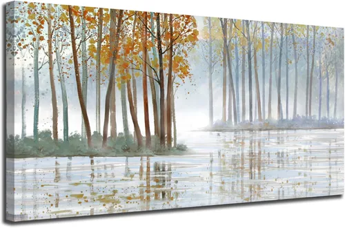 Miniatura 18 de Arjun Lienzo artístico para pared de árbol de la vida para sala de estar, pintura de árbol azul y verde azulado, 50% pintada a mano, imagen