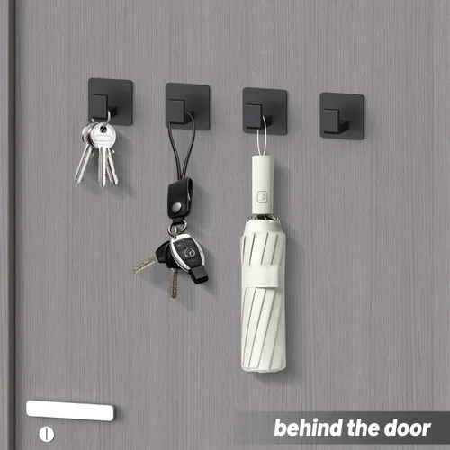 Miniatura 7 de Ganchos de toalla para adhesivo de baño, paquete de 4 ganchos de baño negro mate para toallas, gancho de toalla resistente a la corrosión, ganchos