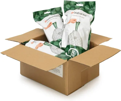 Miniatura 9 de Bolsas de basura Brabantia PerfectFit (Tamaño R/9.5 Gal) Bolsas de plástico grueso para bote de basura con asas de cordón (120 bolsas)