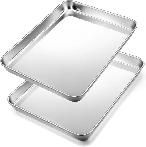 Miniatura 9 de Joyfair - Juego de bandejas para hornear de 9 pulgadas (2 unidades), bandejas de acero inoxidable para galletas, sartenes de metal comerciales