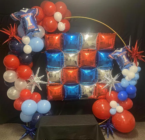 Miniatura 5 de Globos de aluminio cuadrados rojos, azules y plateados, kit de 25 globos de doble cara para fondo, túnel de helio, arco, guirnalda para el 4 de Rojo