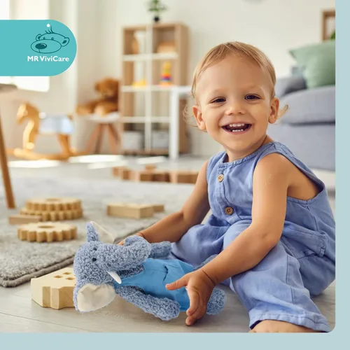 Miniatura 7 de Elefantes de peluche suaves azules de 13" para niños y niñas, Elefantes de peluche tejidos y vestidos para bebés recién nacidos y niños, Grandes