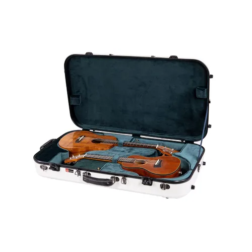 Miniatura 12 de Crossrock Estuche doble de fibra de vidrio con cerradura TSA para dos ukeleles de concierto/tenor-negro (CRF2020DTUBK)