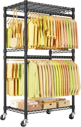 Miniatura 11 de ULIFHOME P4 Plus Perchero Rodante de Ropa Resistente, Percheros de Ropa para Colgar Ropa, Percheros de Vestir Independientes con Ruedas, Perchero