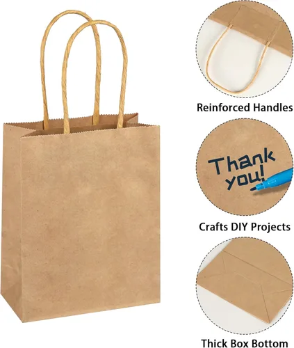 Miniatura 4 de SPERPAND 150 bolsas de regalo pequeñas, bolsa de papel marrón de 6.5 pulgadas, bolsas de regalo de papel kraft para cumpleaños, baby shower