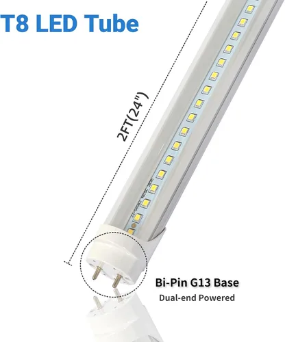 Miniatura 3 de TSEXES Tubo de luz LED T8 de 2 pies, 12 W (equivalente a 30 W), derivación de lastre, 1560 LM, tubo fluorescente de repuesto LED F20T10 T20T12, 5000